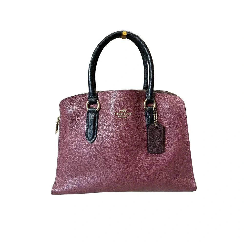 Coach Pebbled Leather Satchel Bag Oxblood Black Medium Handbag Gold Hardware